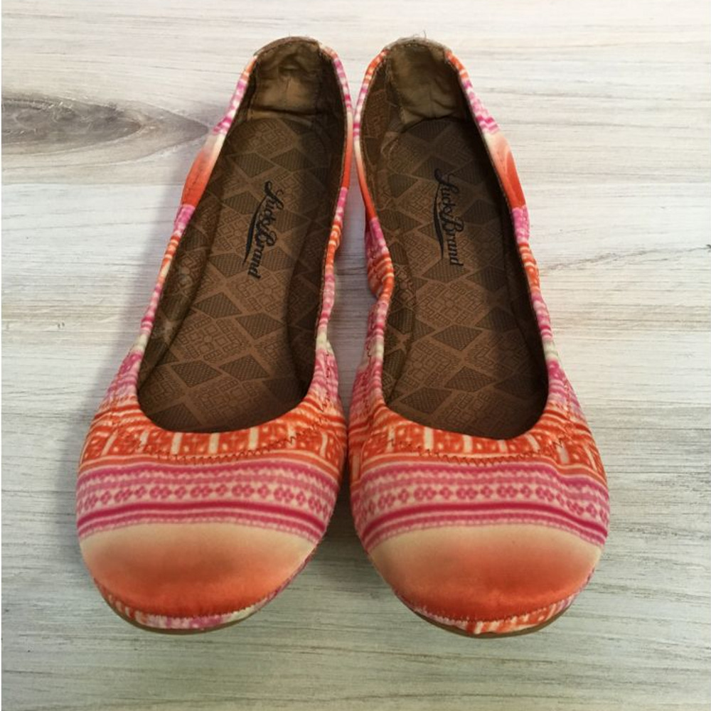 Lucky Brand Woman's Size 6.5 Ballet Flat Round Toe Satin Orange Pink